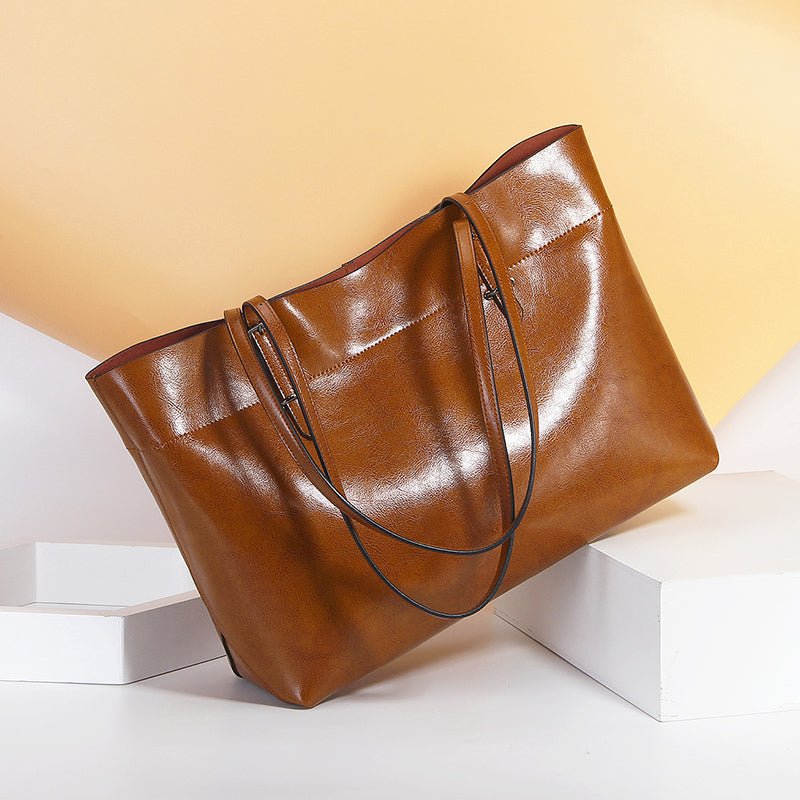 Structured Waxed Leather Work Tote Bag - VVISN