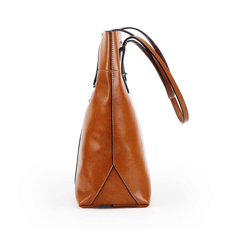 Structured Waxed Leather Work Tote Bag - VVISN