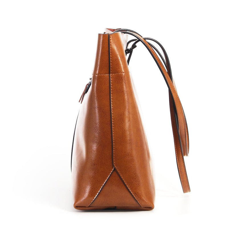 Structured Waxed Leather Work Tote Bag - VVISN