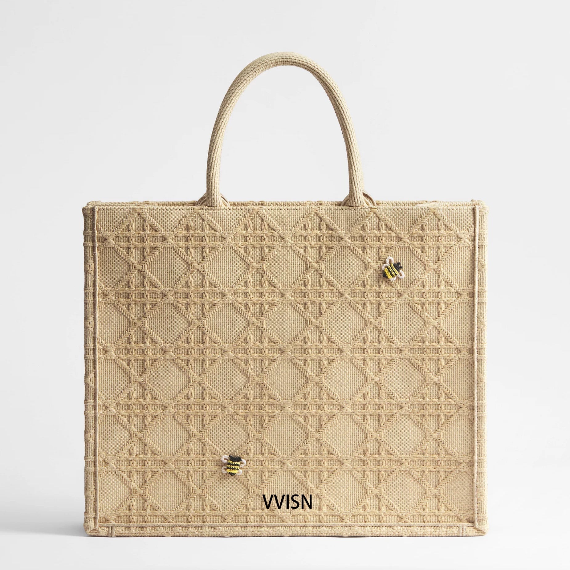 VVISN Raffia - Effect Cannage Book Tote - VVISN