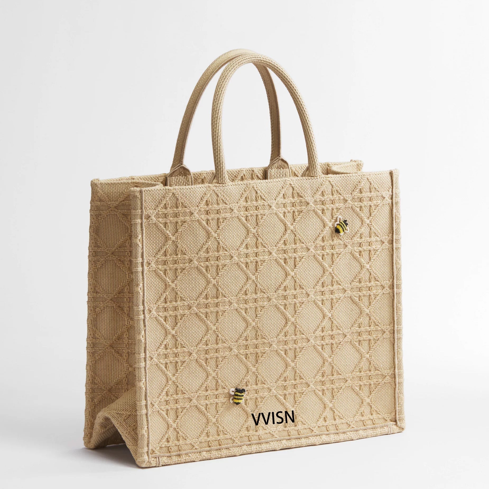 VVISN Raffia - Effect Cannage Book Tote - VVISN