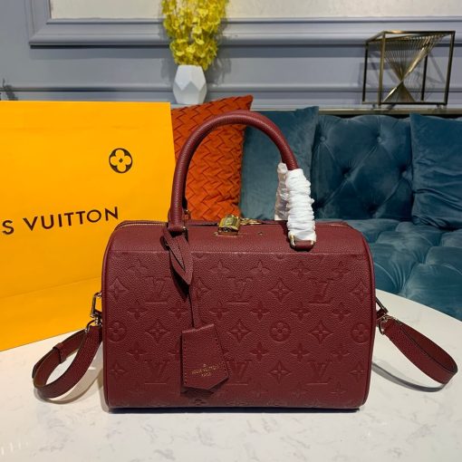 Louis Vuitto Monogram Empreinte Speedy Bandouliere 25 M42401 Burgundy