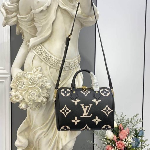 Louis Vuitton Bicolor Monogram Empreinte Speedy Bandouliere 25 M58947 Black/Beige - Image 3