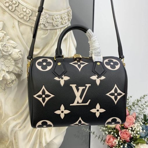 Louis Vuitton Bicolor Monogram Empreinte Speedy Bandouliere 25 M58947 Black/Beige - Image 4