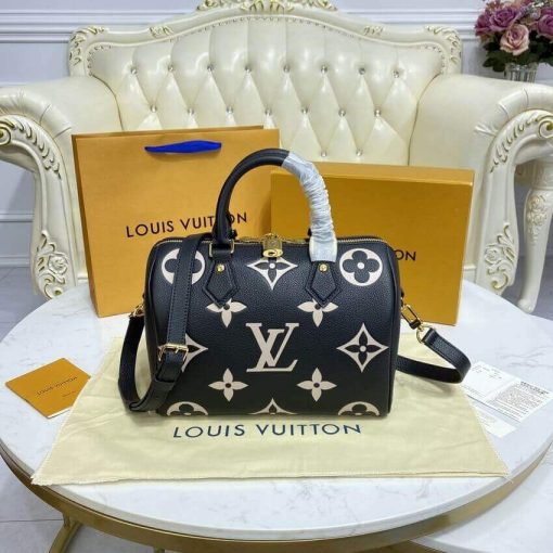 Louis Vuitton Bicolor Monogram Empreinte Speedy Bandouliere 25 M58947 Black/Beige - Image 5
