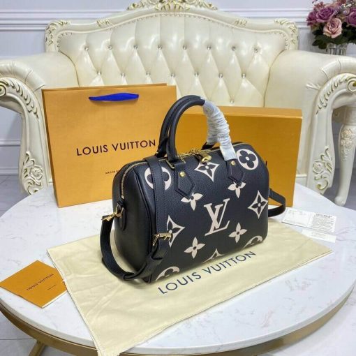 Louis Vuitton Bicolor Monogram Empreinte Speedy Bandouliere 25 M58947 Black/Beige - Image 6
