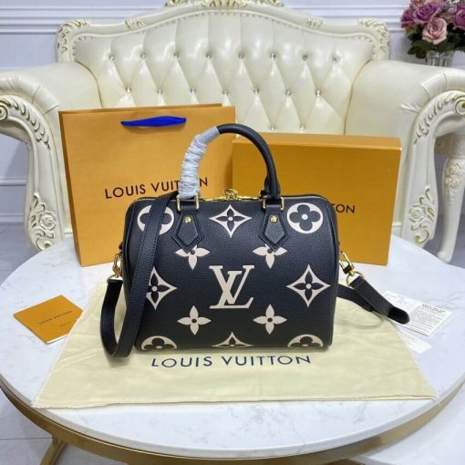 Louis Vuitton Bicolor Monogram Empreinte Speedy Bandouliere 25 M58947 Black/Beige - Image 7