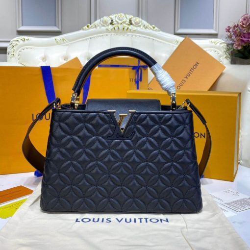 Louis Vuitton Capucines MM Bag In Quilting Lambskin M55366 Black - Image 3