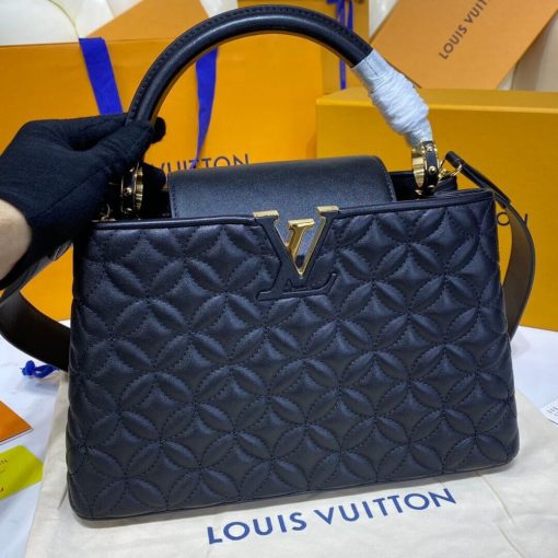 Louis Vuitton Capucines MM Bag In Quilting Lambskin M55366 Black - Image 7