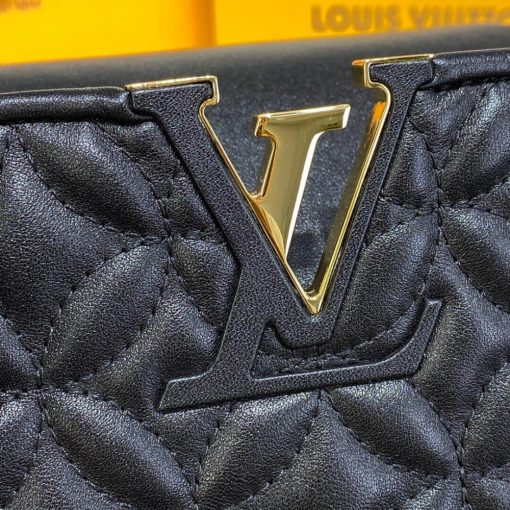 Louis Vuitton Capucines MM Bag In Quilting Lambskin M55366 Black - Image 8
