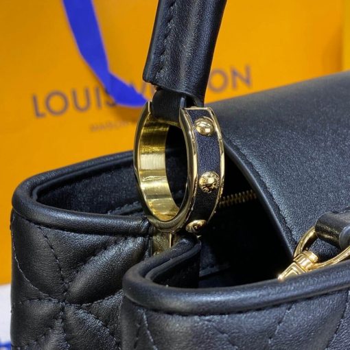 Louis Vuitton Capucines MM Bag In Quilting Lambskin M55366 Black - Image 9