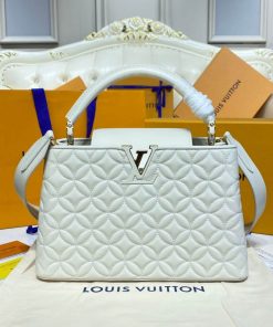 Louis Vuitton Capucines MM Bag In Quilting Lambskin M55366 White