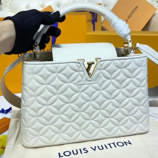 Louis Vuitton Capucines MM Bag In Quilting Lambskin M55366 White - Image 5