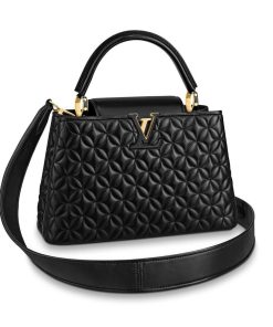 Louis Vuitton Capucines MM Bag In Quilting Lambskin M55366 Black