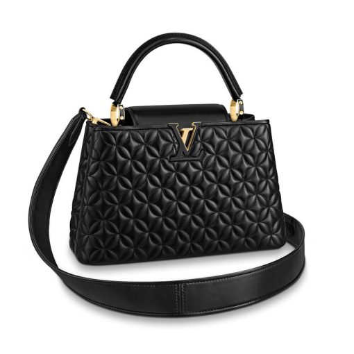 Louis Vuitton Capucines MM Bag In Quilting Lambskin M55366 Black