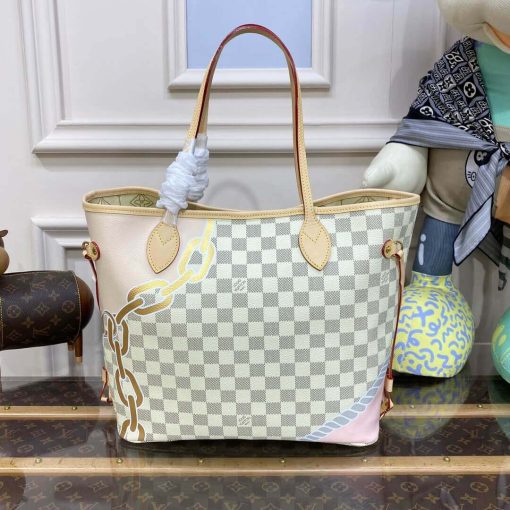 Louis Vuitton Damier Azur Neverfull MM with Nautical Print N40471 - Image 6