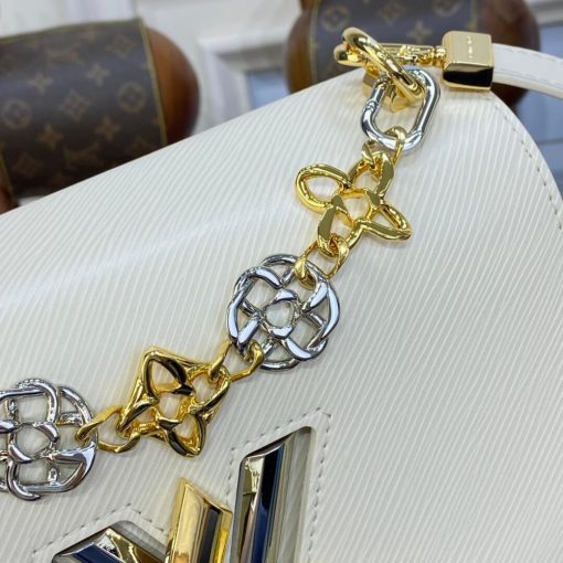 Louis Vuitton Epi Leather Twist MM with Monogram Flowers Chain White - Image 11