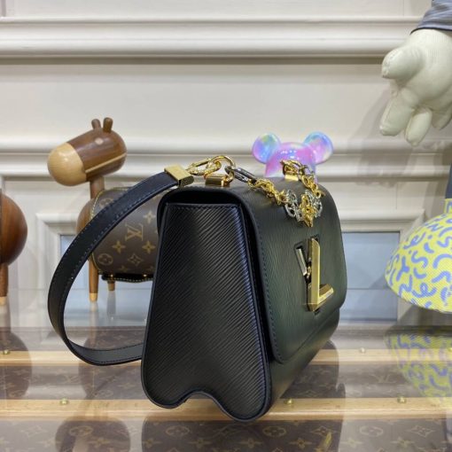 Louis Vuitton Epi Leather Twist MM with Monogram Flowers Chain Black - Image 5