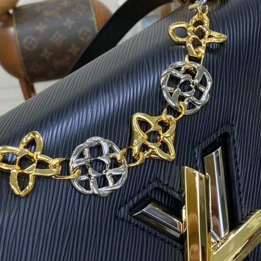 Louis Vuitton Epi Leather Twist MM with Monogram Flowers Chain Black - Image 7