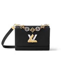 Louis Vuitton Epi Leather Twist MM with Monogram Flowers Chain Black