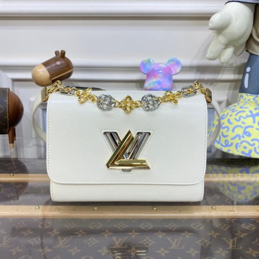 Louis Vuitton Epi Leather Twist MM with Monogram Flowers Chain White - Image 6