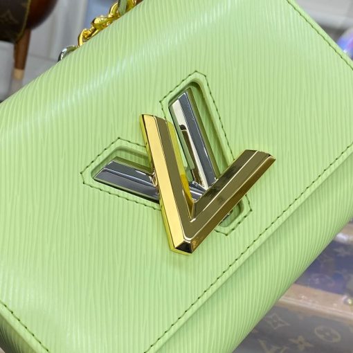 Louis Vuitton Epi Leather Twist PM with Monogram Flowers Chain Green - Image 11