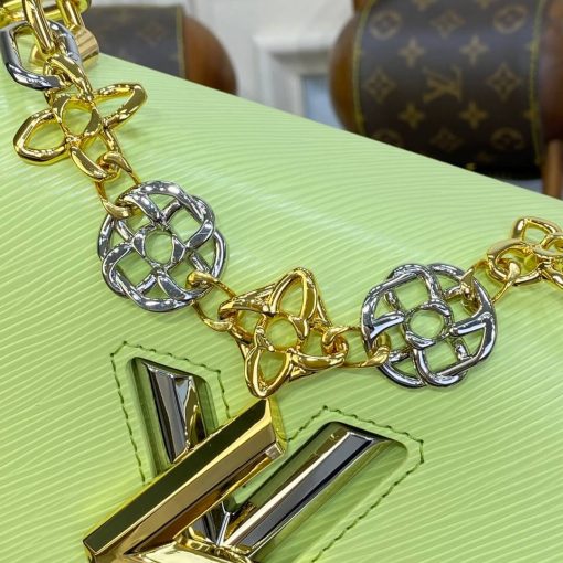 Louis Vuitton Epi Leather Twist PM with Monogram Flowers Chain Green - Image 12