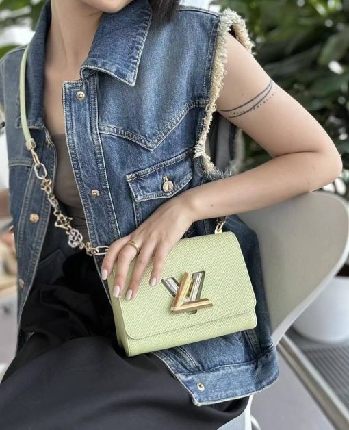 Louis Vuitton Epi Leather Twist PM with Monogram Flowers Chain Green - Image 4