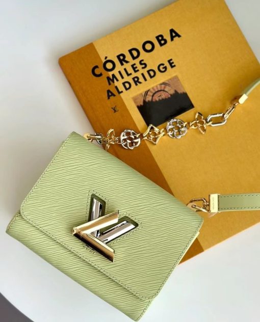Louis Vuitton Epi Leather Twist PM with Monogram Flowers Chain Green - Image 6