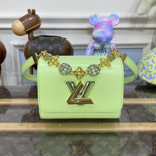 Louis Vuitton Epi Leather Twist PM with Monogram Flowers Chain Green - Image 7