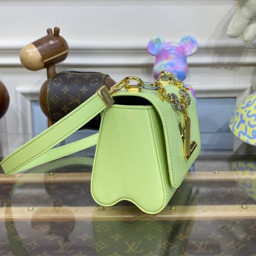 Louis Vuitton Epi Leather Twist PM with Monogram Flowers Chain Green - Image 9