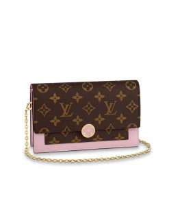 Louis Vuitton Monogram Canvas Flore Chain Wallet M67404 M67405 Light Pink