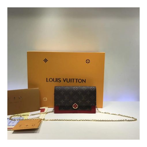 Louis Vuitton Monogram Canvas Flore Chain Wallet M67404 M67405 Red