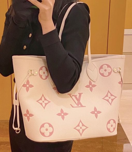 Louis Vuitton Monogram Empreinte Leather Neverfull MM M21579 Creme/Pink - Image 2