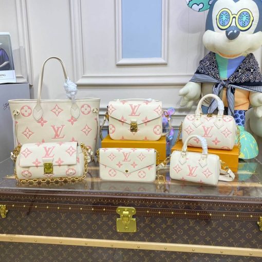 Louis Vuitton Monogram Empreinte Leather Neverfull MM M21579 Creme/Pink - Image 15