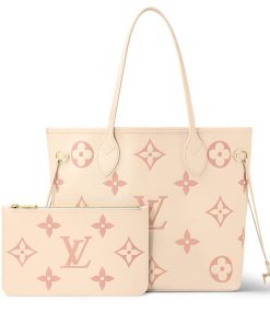 Louis Vuitton Monogram Empreinte Leather Neverfull MM M21579 Creme/Pink