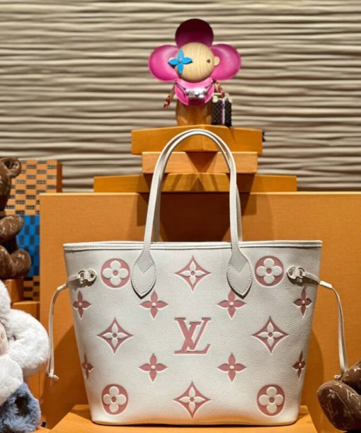 Louis Vuitton Monogram Empreinte Leather Neverfull MM M21579 Creme/Pink - Image 4