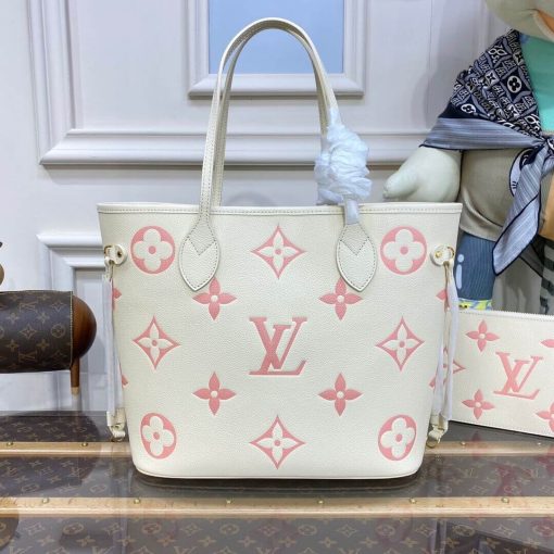 Louis Vuitton Monogram Empreinte Leather Neverfull MM M21579 Creme/Pink - Image 6