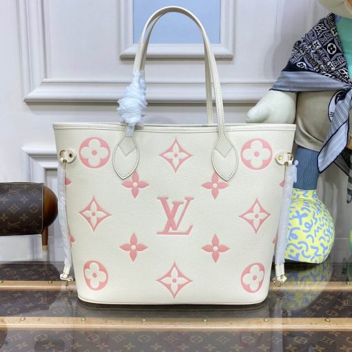 Louis Vuitton Monogram Empreinte Leather Neverfull MM M21579 Creme/Pink - Image 7