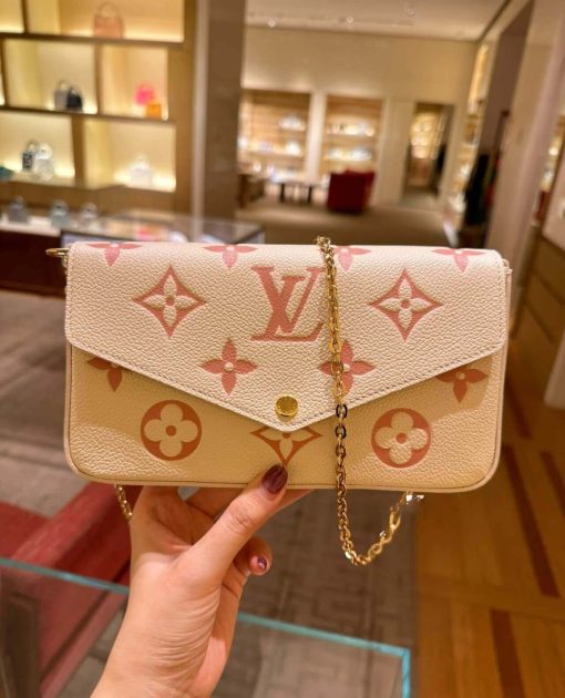 Louis Vuitton Monogram Empreinte Leather Pochette Felicie M82047 Creme/Pink - Image 2