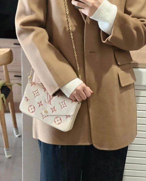 Louis Vuitton Monogram Empreinte Leather Pochette Felicie M82047 Creme/Pink - Image 4