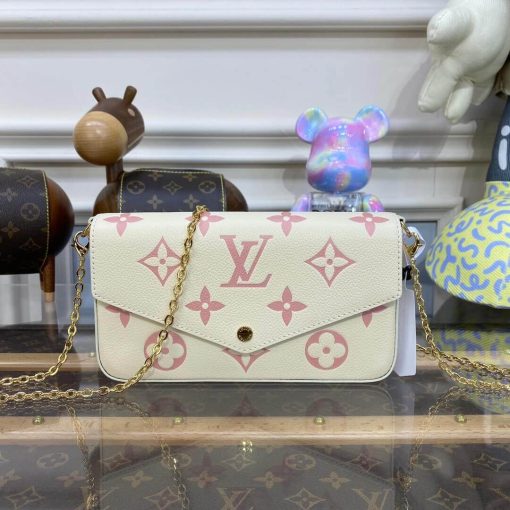 Louis Vuitton Monogram Empreinte Leather Pochette Felicie M82047 Creme/Pink - Image 9