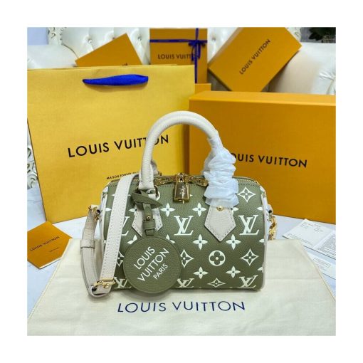 Louis Vuitton Monogram Empreinte Leather Speedy Bandouliere 20 M46118 M46088 Khaki - Image 4