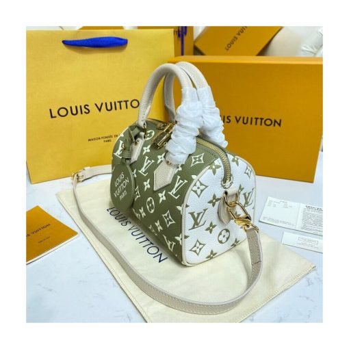 Louis Vuitton Monogram Empreinte Leather Speedy Bandouliere 20 M46118 M46088 Khaki - Image 6
