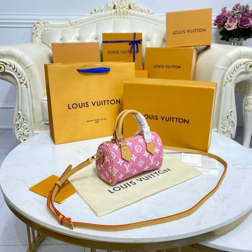 Louis Vuitton Monogram Jacquard Denim Nano Speedy M81168 M81213 Pink - Image 8