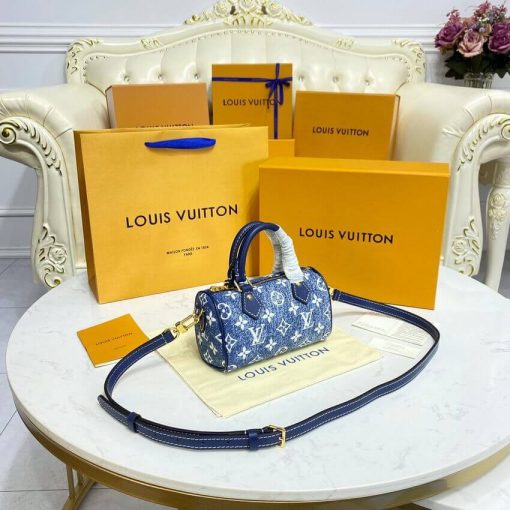 Louis Vuitton Monogram Jacquard Denim Nano Speedy M81168 M81213 Blue - Image 4