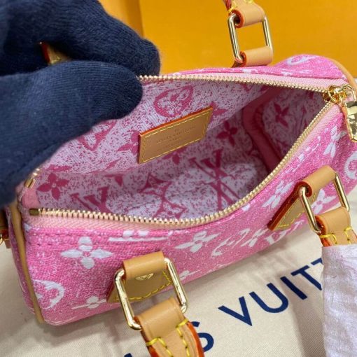 Louis Vuitton Monogram Jacquard Denim Nano Speedy M81168 M81213 Pink - Image 16