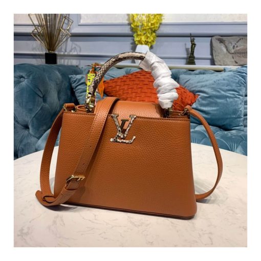 Louis Vuitton Taurillon and Python-skin Capucines BB N98387 N97980 Brown - Image 2
