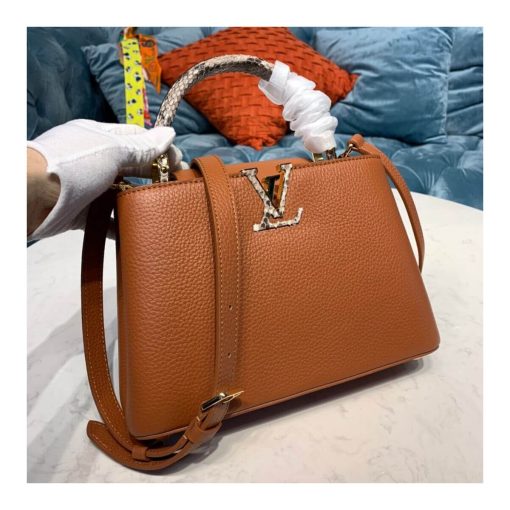 Louis Vuitton Taurillon and Python-skin Capucines BB N98387 N97980 Brown - Image 6
