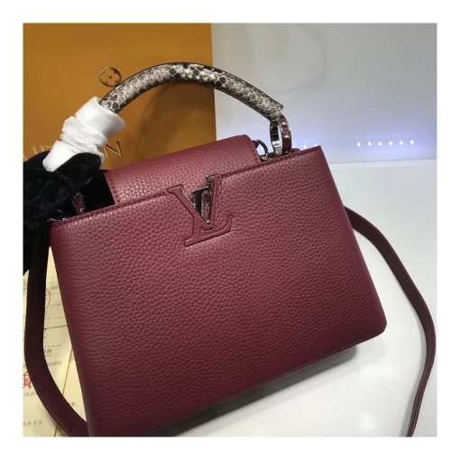 Louis Vuitton Taurillon Leather And Python Capucines BB N92039 Burgundy - Image 8